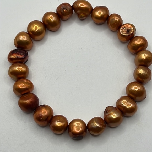 TWO BRONZE AND GOLD REAL FRESHWATER PEARL STRETCH BRACELETS-ONE WITH STERLING - Picture 7 of 12